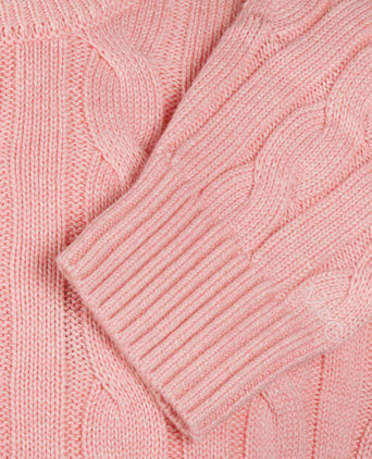 Trui Kabelpatroon Katoen Ronde Hals | Light Pink