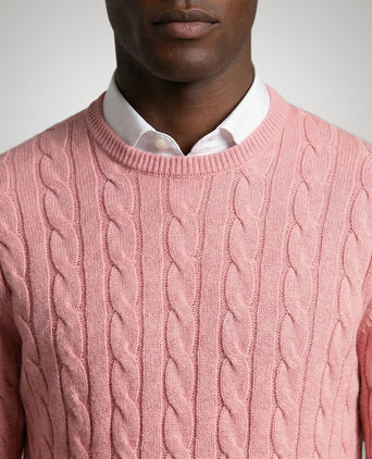 Trui Kabelpatroon Katoen Ronde Hals | Light Pink