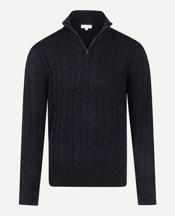 Half-Zip Cable Knit Sweater Cotton | Navy