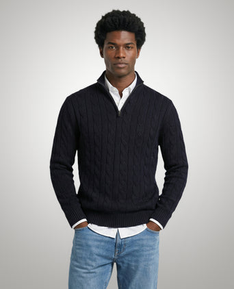 Half-Zip Cable Knit Sweater Cotton | Navy