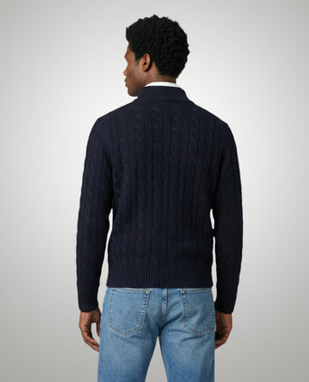 Half-Zip Cable Knit Sweater Cotton | Navy