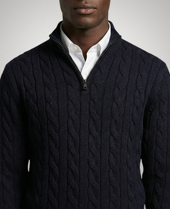Half-Zip Cable Knit Sweater Cotton | Navy
