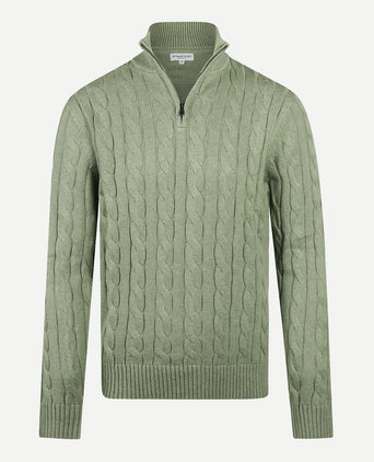 Half-Zip Cable Knit Sweater Cotton | Light Olive