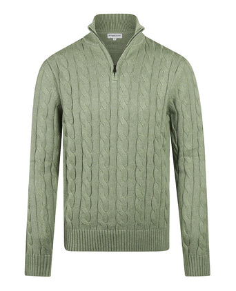 Half-Zip Cable Knit Sweater Cotton | Light Olive