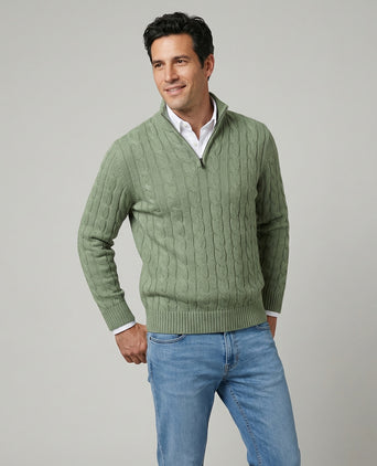 Half-Zip Cable Knit Sweater Cotton | Light Olive