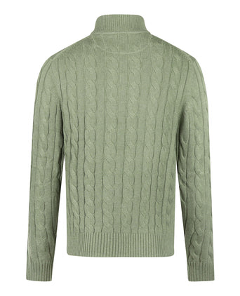Half-Zip Cable Knit Sweater Cotton | Light Olive