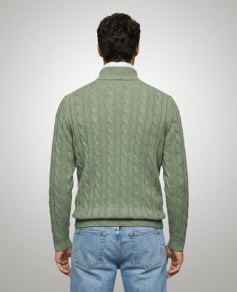Half-Zip Cable Knit Sweater Cotton | Light Olive