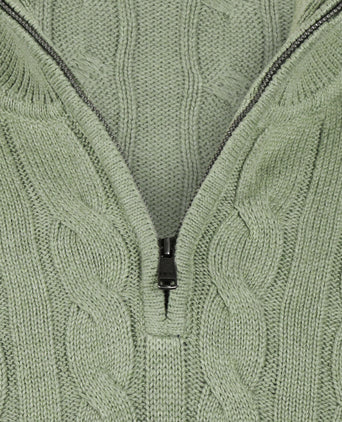 Half-Zip Cable Knit Sweater Cotton | Light Olive