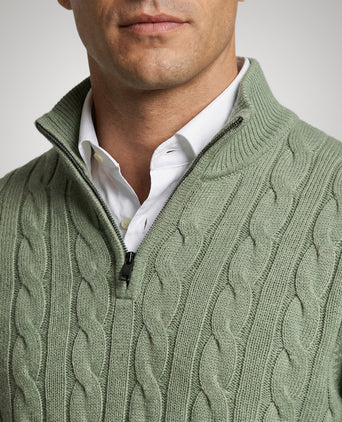 Half-Zip Cable Knit Sweater Cotton | Light Olive