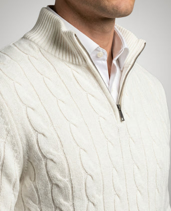 Half-Zip Cable Knit Sweater Cotton | Off White