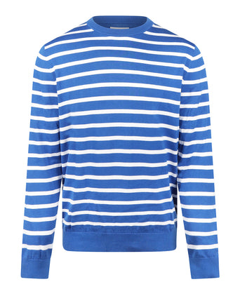 Striped Cotton Crew Neck Sweater | Cobalt