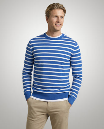 Striped Cotton Crew Neck Sweater | Cobalt