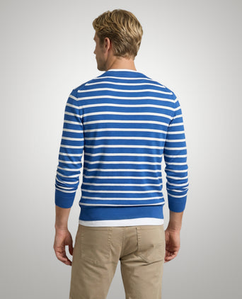 Striped Cotton Crew Neck Sweater | Cobalt