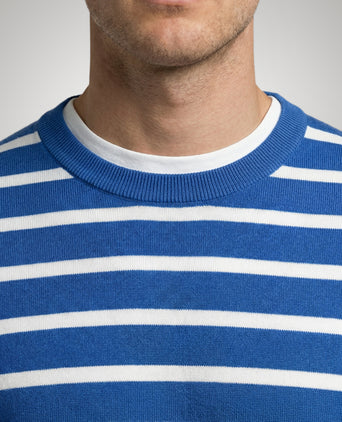 Striped Cotton Crew Neck Sweater | Cobalt