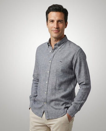 Overhemd Katoen Linnen | Navy