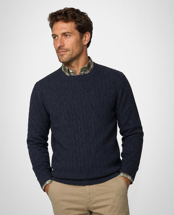 Cable Trui Lamswol Ronde Hals | Navy