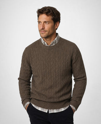Cable Trui Lamswol Ronde Hals | Chocolate Brown
