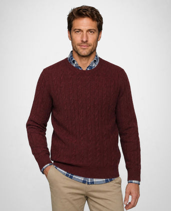 Cable Trui Lamswol Ronde Hals | Burgundy