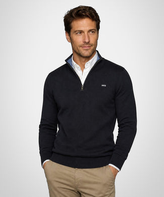 Zip Mock Trui Katoen-Kasjmier | Navy Zip Mock Trui Katoen-Kasjmier | Navy