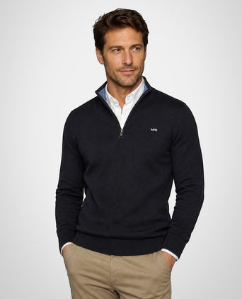 Zip Mock Neck Sweater Cotton-Cashmere | Navy