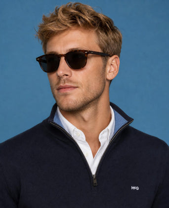 Zip Mock Neck Sweater Cotton-Cashmere | Navy