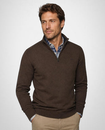 Zip Mock Trui Katoen-Kasjmier | Chocolate Brown