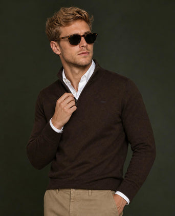Zip Mock Trui Katoen-Kasjmier | Chocolate Brown