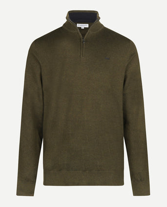 Zip Mock Trui Katoen-Kasjmier | Dark Olive