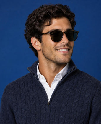 Cable Zip Mock Trui Lamswol | Navy