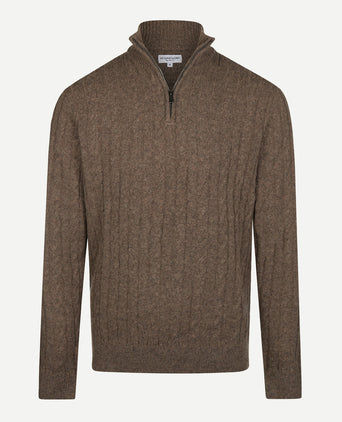 Cable Zip Mock Trui Lamswol | Chocolate Brown