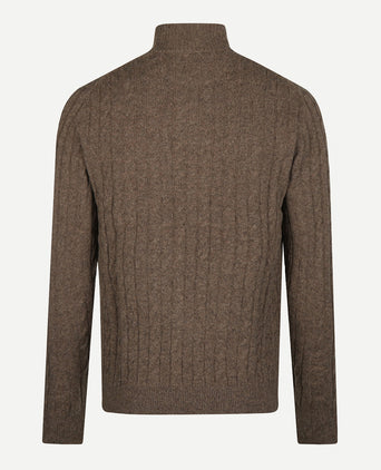 Cable Zip Mock Trui Lamswol | Chocolate Brown