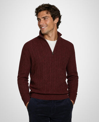 Cable Zip Mock Trui Lamswol | Burgundy