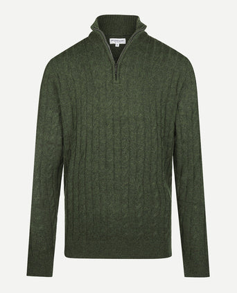 Cable Zip Mock Trui Lamswol | Dark Olive