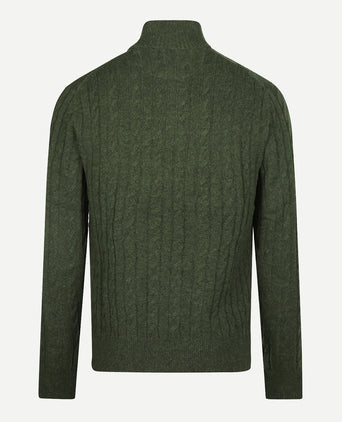 Cable Zip Mock Trui Lamswol | Dark Olive