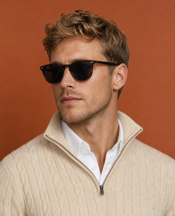 Cable Zip Mock Trui Lamswol | Stone