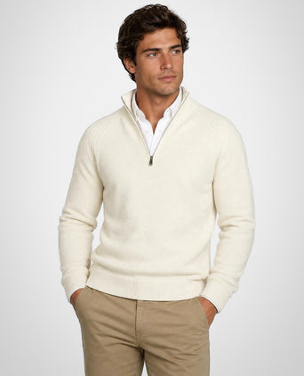 Zip Mock Ribbed Trui Lamswol | Off White