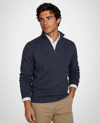 Fishermans Zip Mock Trui Wol | Navy