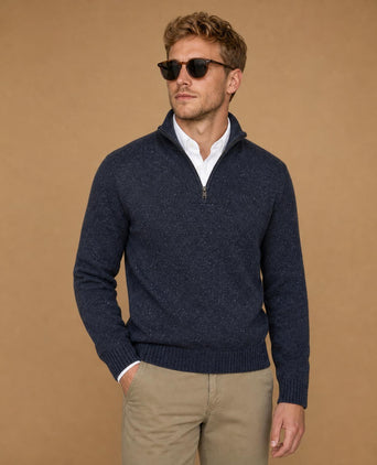 Fishermans Zip Mock Trui Wol | Navy