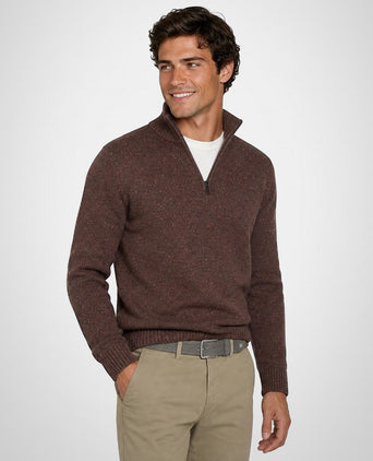Fishermans Zip Mock Trui Wol | Chocolate Brown