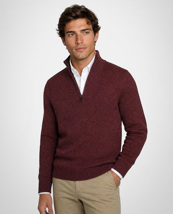 Fishermans Zip Mock Trui Wol | Burgundy