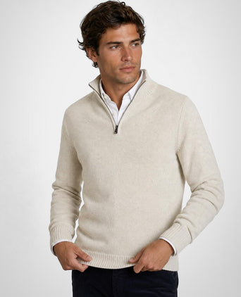Fishermans Zip Mock Trui Wol | Stone