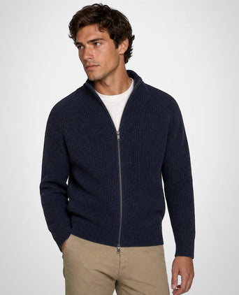 Zip Thru Ribbed Vest Lamswol | Navy