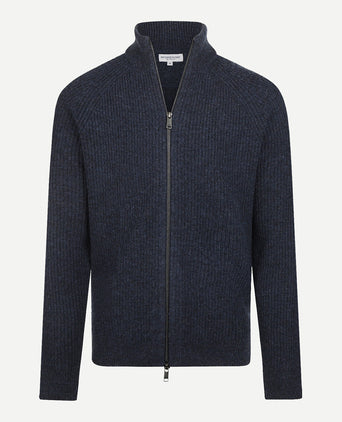 Zip Thru Ribbed Vest Lamswol | Navy