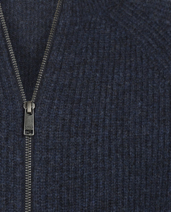 Zip Thru Ribbed Vest Lamswol | Navy