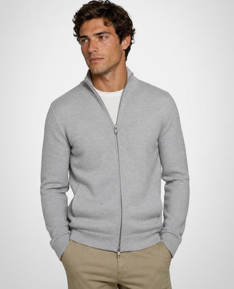 Fine Merino Zip Thru Vest | Medium Grey Melange