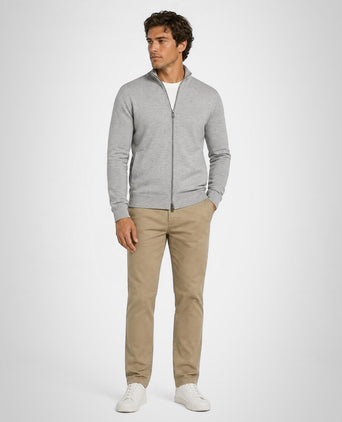 Fine Merino Zip Thru Vest | Medium Grey Melange