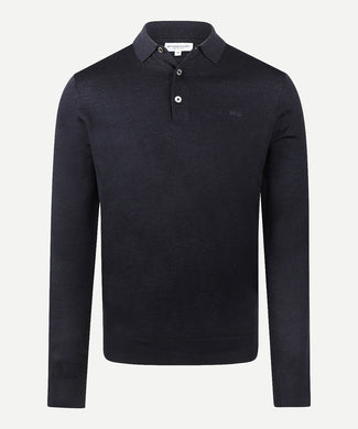 Fine Merino Longsleeve Polo | Navy Fine Merino Longsleeve Polo | Navy