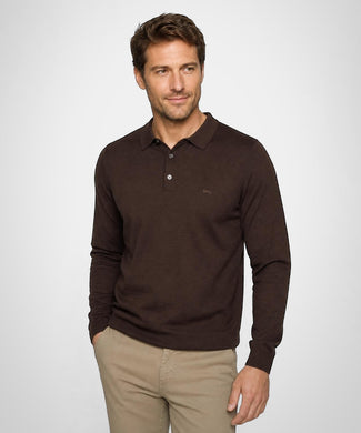 Fine Merino Longsleeve Polo | Chocolate Brown Fine Merino Longsleeve Polo | Chocolate Brown