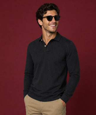 Classic Polo Lange Mouw | Dark Grey Melange Classic Polo Lange Mouw | Dark Grey Melange