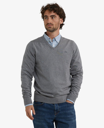 Sweater Cotton Merino V-Neck | Medium Grey Melange